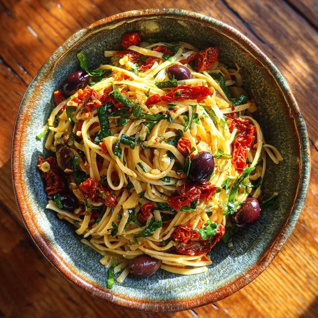 Mediterraner Nudelsalat Mit Getrockneten Tomaten