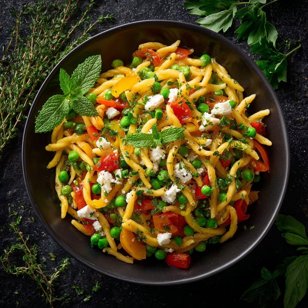 Mediterraner Nudelsalat Mit Erbsen