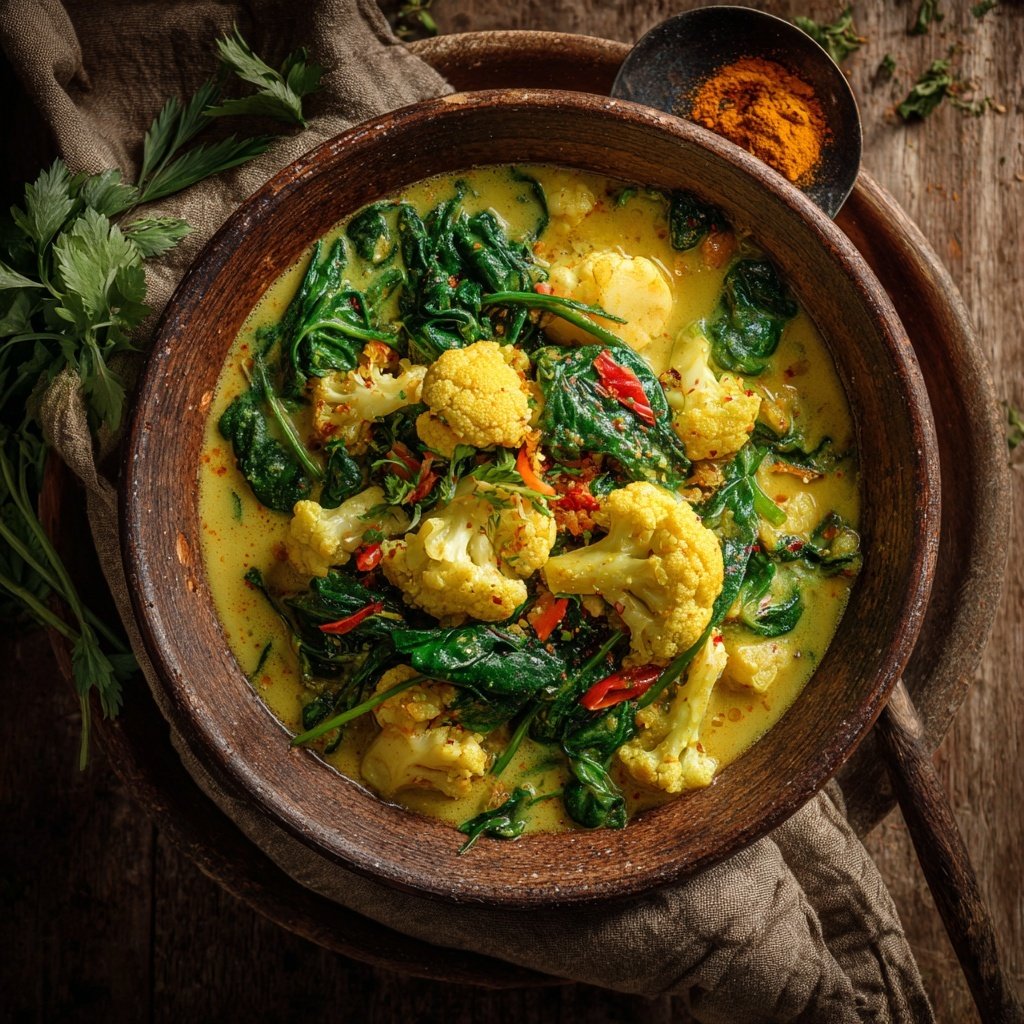 Blumenkohl Curry Mit Kokos Und Spinat